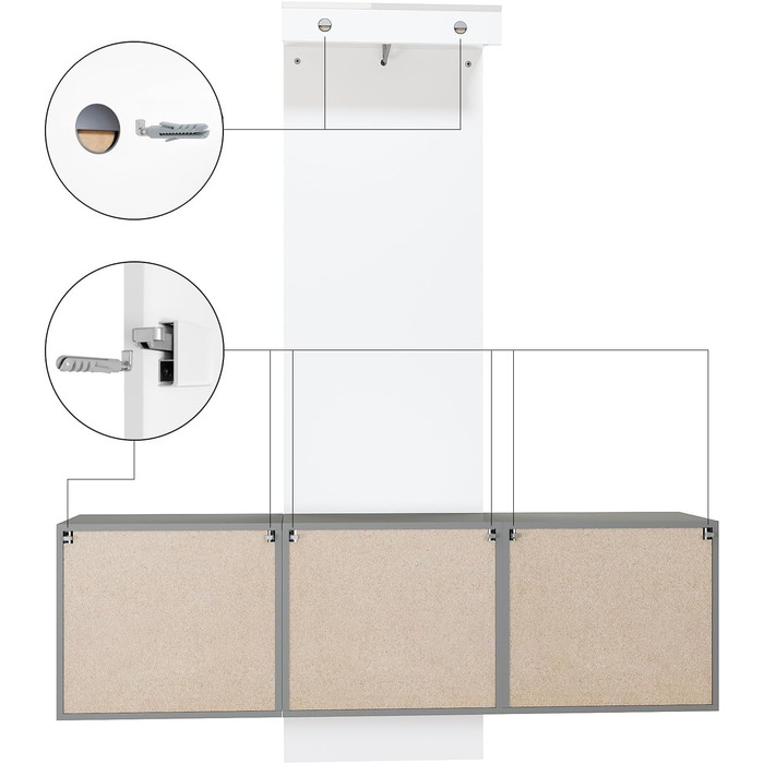 Вішалка для одягу Vladon Carlton Set 3, зроблено в Німеччині, настінна вішалка для одягу, що складається з панелі для передпокою т