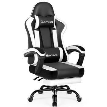 Ігрове крісло, ергономічне ігрове крісло з регульованими подушками для поперекової та підголівникової опори, ігрове крісло з підставкою для ніг, ігрове крісло вантажопідйомністю до 150 кг, біле з колесами з поліуретану