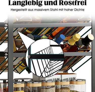 Постійна полиця для спецій, 4 яруси, металева полиця для спецій, не потребує свердління, підставка для спецій, тримач для спецій, органайзер для банок для спецій з 8 гачками, кухонна полиця для зберігання спецій - тип A