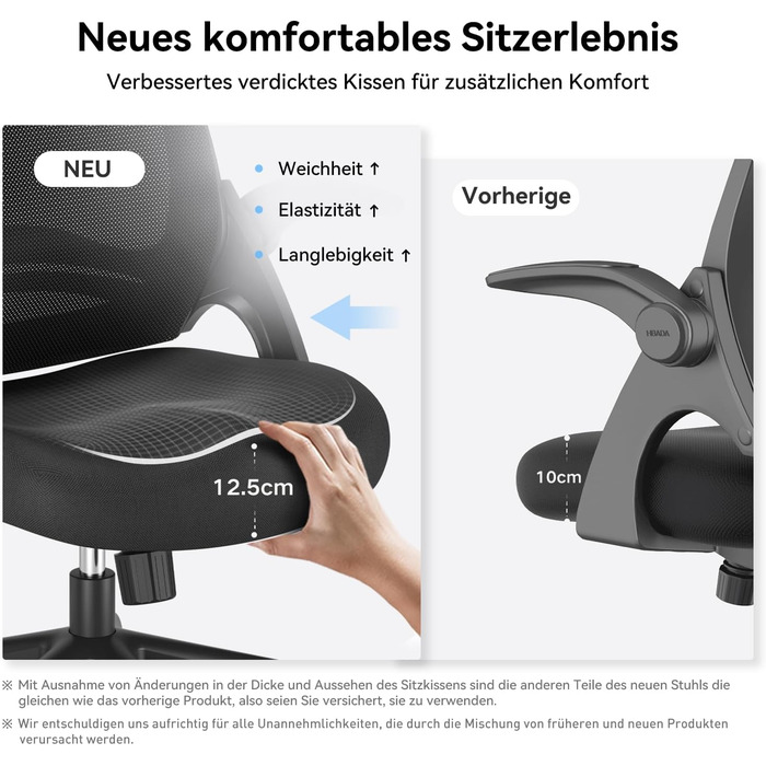 Ергономічне офісне крісло Hbada з відкидними підлокітниками, регульована висота, сітчасте комп&39ютерне крісло, легке крісло, чорне