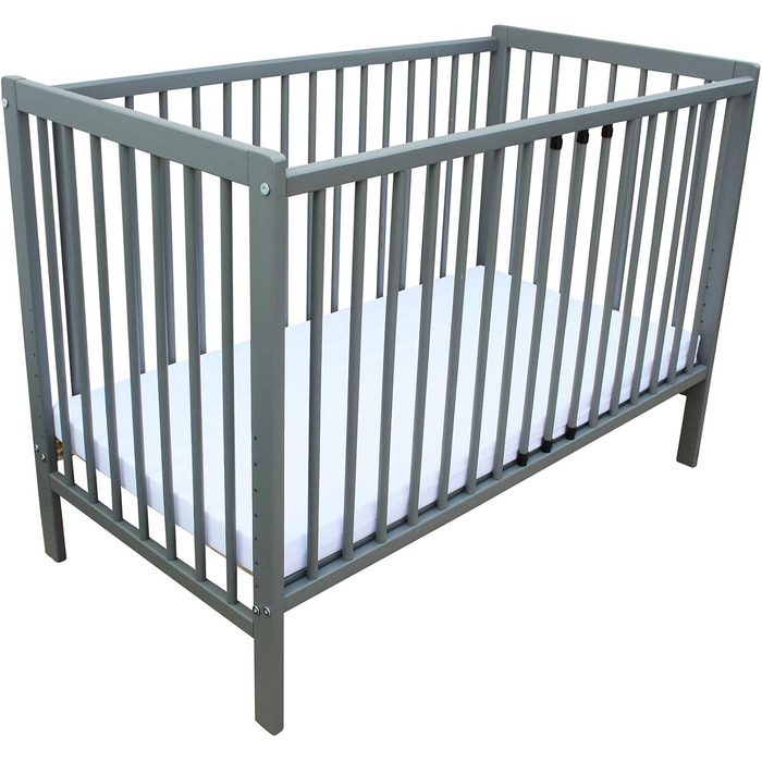 Дитяче ліжко Micoland - Приставне ліжко - Дитяче ліжко 120x60 см, що трансформується, з ремінцем, колесами та матрацом (сіре з матрацом)