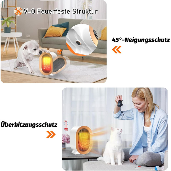 Енергозберігаючий вентилятор-обігрівач, PTC вентилятор-обігрівач, тихий керамічний нагрів, регульована постійна температура, невеликий портативний вентилятор-обігрівач, захист від перегріву та перекидання, для офісу, дому, гуртожитку, білий