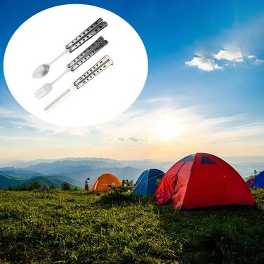 Набір виделок, ложок, гребінців, кемпінгових столових приборів, складний, нержавіюча сталь, для кемпінгу, полювання, подорожей, активного відпочинку, столових приборів для барбекю