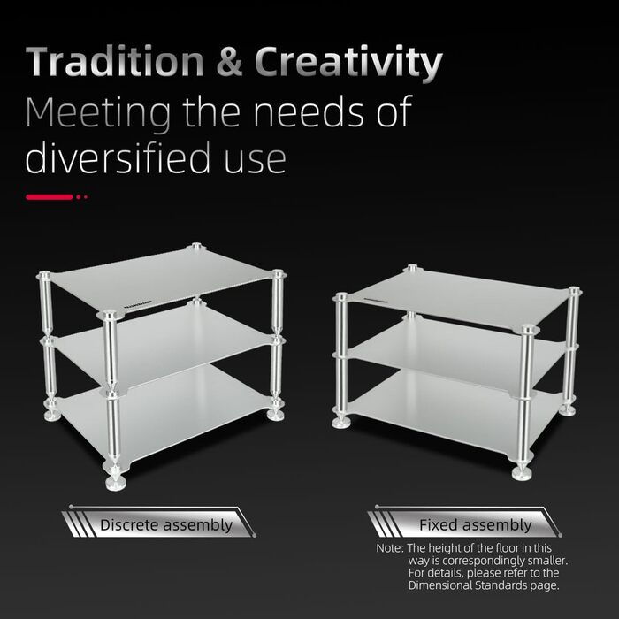 Стійка для аудіокомпонентів Hi-Fi - міцна алюмінієва рама та міцні алюмінієві колони, аудіостійка для Hi-Fi підсилювачів/ЦАП/передпідсилювачів, компактний настільний органайзер для домашніх аудіосистем