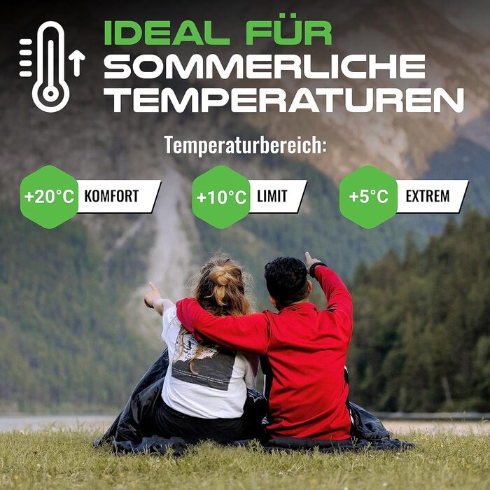 Подвійний спальний мішок MOUNTREX - Літній спальний мішок для 2 осіб (210 x 150 см), Спальний мішок-ковдра - XXL Літній спальний мішок з 2 подушками для дорослих - Кемпінг, на природі та в приміщенні, чорний