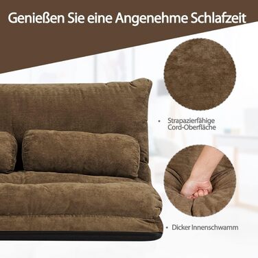 Розкладний диван-ліжко COSTWAY, розкладний, регульоване крісло з 6 положеннями, сидіння з 2 подушками, подушка на сидіння зі спинкою, м&39який розкладний диван-ліжко для спальні-вітальні (коричневий)