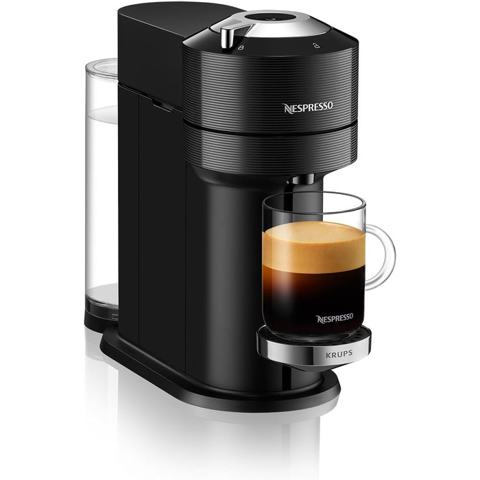 Кавова капсульна машина преміум-класу Nespresso Krups XN9108 Vertuo Next Резервуар для води 1,1 л Розпізнавання капсул за штрих-кодом 6 розмірів чашок Функція вимкнення живлення 54 переробленого пластику Чорний