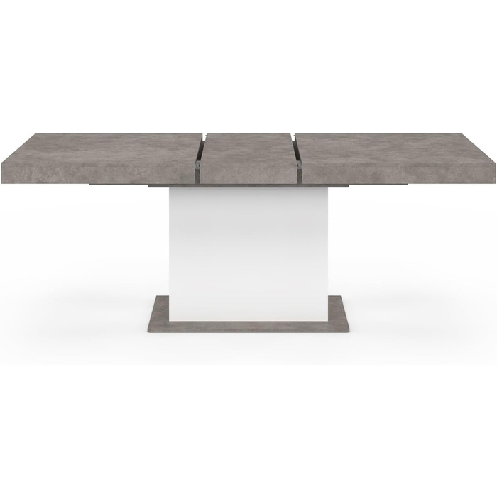 Розкладний прямокутний обідній стіл Eden, на 6-10 осіб, бетонний та білий, 160-200 см