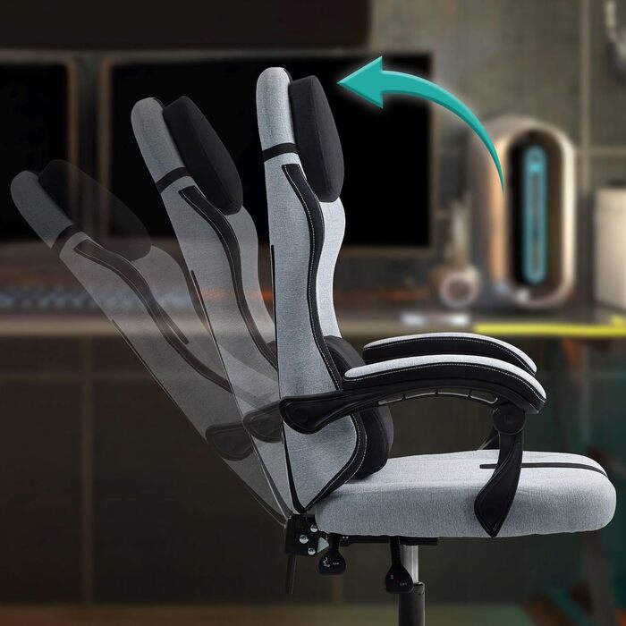 Офісне крісло CLP Miltona з тканинним чохлом Ергономічне письмове крісло Геймерське крісло з регульованою висотою, підголівником та поперековою опорою, колір сірий/чорний
