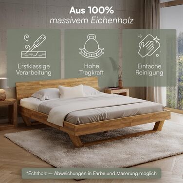 Ліжко Skølm Nornir з масиву дерева 180x200 см каркас ліжка з масиву дуба, обробленого олією високоякісне дерев&39яне ліжко з ніжками-санчатами каркас ліжка з 1 опорою для узголів&39я підходить як двоспальне ліжко 180x200 см суцільне узголів&39я