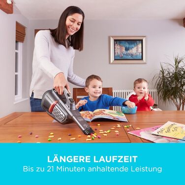 Акумуляторний ручний пилосос BLACKDECKER 18V 2.0Ah зі світлодіодною панеллю Smart Tech, BHHV520JF-QW із зарядним кабелем Titanium/