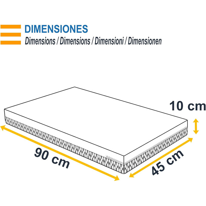 Міні-матрац PEKITAS для дитячих ліжок, 45 x 90 см, товщина 10 см, дихаючий, гібридний, двосторонній, двосторонній чохол, знімний, можна прати, жорсткий, захист від задухи, дитяче ліжечко