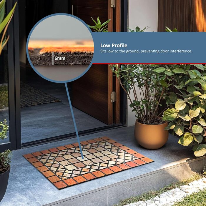 Килимок для дверей Nicoman Elegant Tile Mat Barrier, екологічний, стійкий до подряпин та ковзання, для використання всередині та зовні приміщень, форма півмісяця (75x44 см), червона облямівка, червона облямівка, 75 см (круглий)