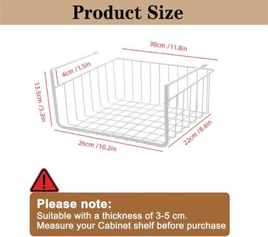 Універсальний підвісний металевий кошик-полиця з 2 предметів, органайзер для шафи для кухні, комори, офісу, шафи, білий, 30 x 22 x 13,5 см