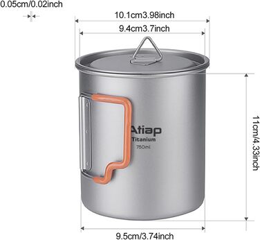 Титановий кемпінговий горщик об&39ємом 750 мл з кришкою, надлегкий для використання на відкритому повітрі, портативні кавові чашки, титанові кухлі, складна ручка