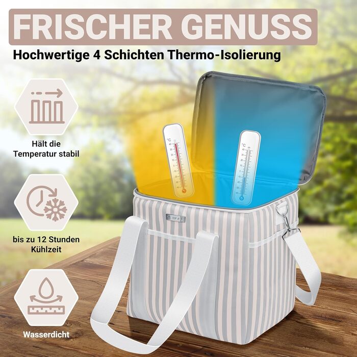 Велика складна сумка-холодильник HOEL 20 л та 30 л - Ізольована термосумка - Водонепроникна та герметична сумка для ланчу - Ізольована сумка для автомобіля та покупок - Сумка для пікніка, сумка для ланчу 30 л, бежевого кольору