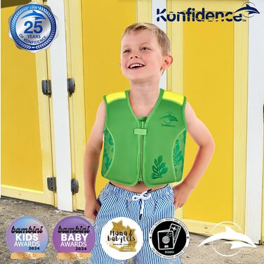 Рятувальний жилет Konfidence преміальний плавальний жилет зі знімним ременем безпеки для дітей Регульована плавучість Відповідає стандартам CE Рекомендовано школами плавання Maui Green S (до 3 років/до 19 кг)