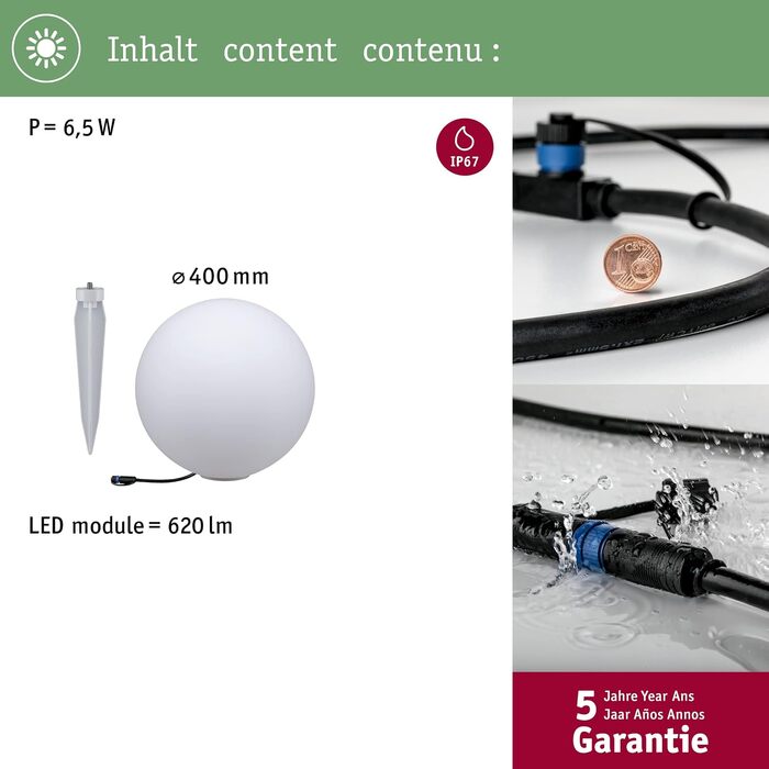 Світильник-сфера Paulmann Plug & Shine Globe IP67 3000K 24V (94178) вуличне освітлення для саду та тераси, стандартний розмір