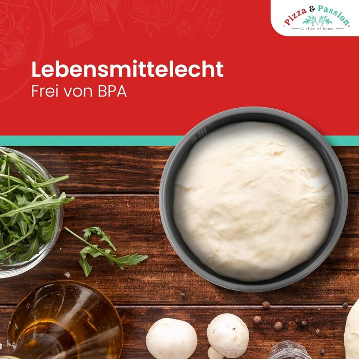 Коробка для тіста для піци Pizza&Passion з кришкою - Набір із 6 силіконових коробок для тіста для піци - Силіконові коробки для тіста для піци з антипригарним покриттям - Коробка для розстойки тіста для піци, Коробка для піци, Аксесуари для піци для розст