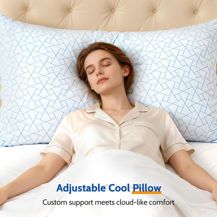 Подушка JINXIA з регульованою висотою 76 x 51 см (комплект з 2 шт.), гіпоалергенна велика подушка для сну з наповнювачем з мікрофібри, дихаюча подушка з подрібненого пінополіуретану з ефектом пам&39яті для всіх сплячих