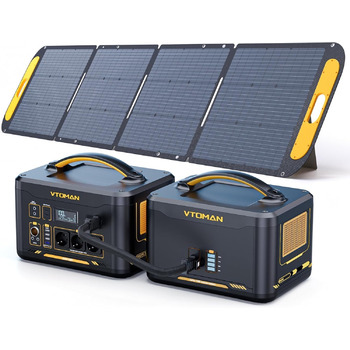 Комплект портативної електростанції VTOMAN 3096 Вт з додатковою батареєю та сонячною панеллю 200 Вт - сонячний генератор потужністю до 4400 Вт для резервного живлення дому, автономного живлення, кемпінгу, подорожей, надзвичайних ситуацій DE-Jump 2200EB200