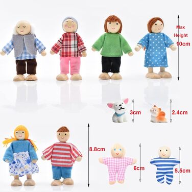 Дерев&39яний ляльковий будиночок для сім&39ї з котом та собакою, фігурки для лялькового будиночка для подарунка на аксесуари для лялькового будиночка