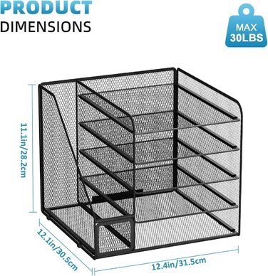 Органайзер для столу та офісних аксесуарів Marbrasse, 5-ярусний лоток для листів, сітчастий офісний органайзер для настільних аксесуарів та зберігання (чорний)