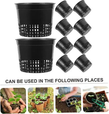 Сітчасті горщики для гідропоніки 13 x 13 x 12 см водна культура посадковий кошик сітчастий горщик пластикові гідропонні горщики садові рослини сітчасті горщики для рослин для вирощування чашка для рослин відро кошик чорний, 10 шт.