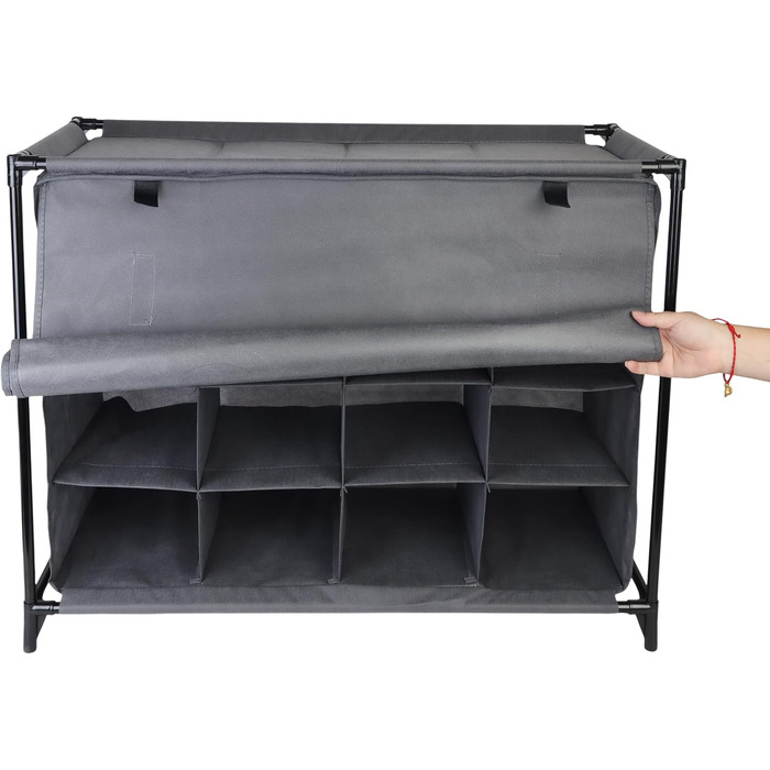 Стійка для взуття Relaxdays, 16 відділень, тканинна шафа для взуття зі шторкою, ВxШxГ 65 x 85 x 35,5 см, шафа для кемпінгу, сіра