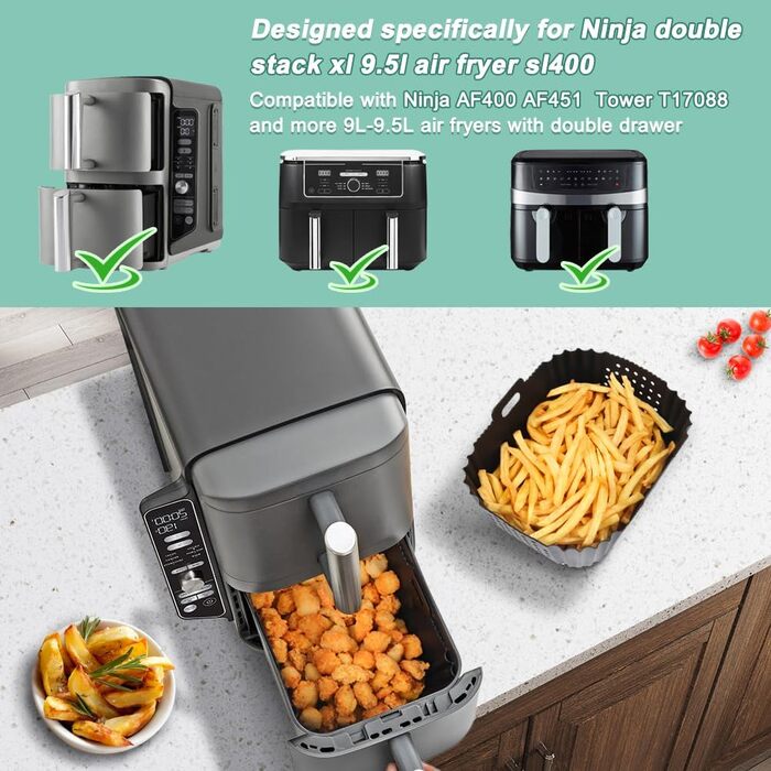 Аксесуари для фритюрниці GINOYA 2 шт. для фритюрниці Ninja Double Stack XL, силіконова форма для фритюрниці Foodi Max SL400EU SL400EUCP AF400EU AF451EU 9.5 л