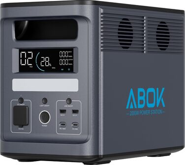 Акумуляторна станція ABOK Ark2000 Powerstation ємністю 1536 Втгод, LiFePO4, з можливістю розширення до 4,6 кВтгод, швидка зарядка від 0 до 100 за 1,3 год, сонячний генератор змінного струму потужністю 2000 Вт з ДБЖ та керуванням за допомогою застосунку дл