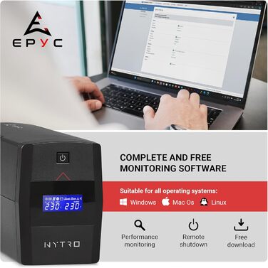 ДБЖ з чистою синусоїдою, 800 ВА / 480 Вт, ДБЖ для ігрових ПК, блоків живлення з активним PFC, Mac та консолей, джерело безперебійного живлення, 2 розетки Schuko, 800 ВА / 480 Вт