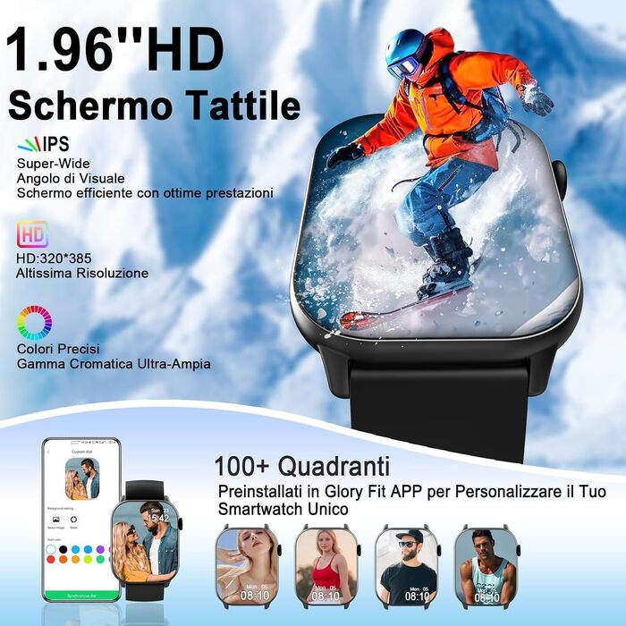 Розумний годинник для чоловіків та жінок, 1,96-дюймовий HD-розумний годинник для жінок із функцією телефону, розумний фітнес-годинник із 113 спортивними режимами, водонепроникний IP68, спортивний годинник із монітором серцевого ритму