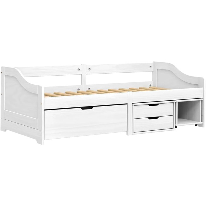 Дитяче ліжко Festnight з 3 шухлядами, ліжко з місцем для зберігання, дитяче ліжко Senta, молодіжне ліжко, ліжко 90x200, сосна натуральна, кушетка, гостьове ліжко, односпальне ліжко з шухлядами, функціональне ліжко, двоярусне ліжко, білий колір 90x200 см, 