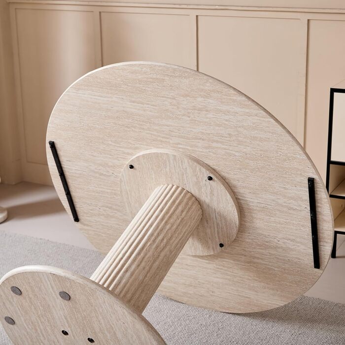 Круглий обідній стіл з циліндричними ніжками, під мармур, сучасний мінімалістичний обідній стіл для вітальні або кухні, 115 x 115 x 75 см Жовтий травертин