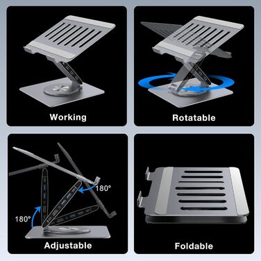 Регульована підставка для ноутбука з док-станцією 9-в-1, алюмінієвий підйомник для ноутбука з USB-хабом, поворот на 360, підтримка двох моніторів 4K60Hz HDMI, 3 шт. USB 3.0, зарядка 100W PD, для MacBook Pro Air/Dell багатофункціональна підставка з USB-хаб
