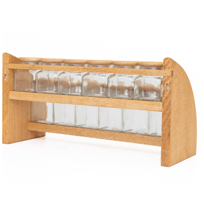 Підставка для спецій, полиця для спецій, підставка для спецій, букова деревина з 12 скляними банками для спецій