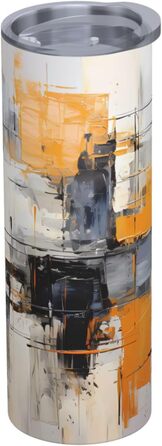 Кухоль з прямою трубочкою, 590 мл, сіро-жовтий, абстрактний художній дизайн, дорожній кухоль з принтом, підходить для кемпінгу, офісу та дому