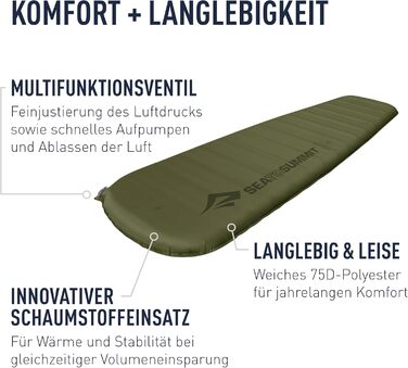 Самонадувальний килимок для сну Camp Plus, великий - Товстий та теплий килимок для сну - Ремкомплект та система блокування подушки - 4 сезони - Кемпінг - 198 x 64 см - Зелений - 1185 г, велика мумія