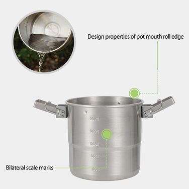 Міцний кемпінговий посуд з нержавіючої сталі, портативні каструлі для приготування їжі на відкритому повітрі з петлею для підвішування для походів та подорожей з рюкзаком, кемпінговий посуд з надійною петлею для підвішування.