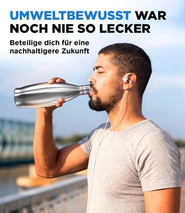 Безпластикова пляшка з нержавіючої сталі 900 мл для Sodastream Crystal - Пляшка з нержавіючої сталі, захищена від миття в посудомийній машині для потоку газованої води - Металеві пляшки Soda Maker 900 мл Nature, 100
