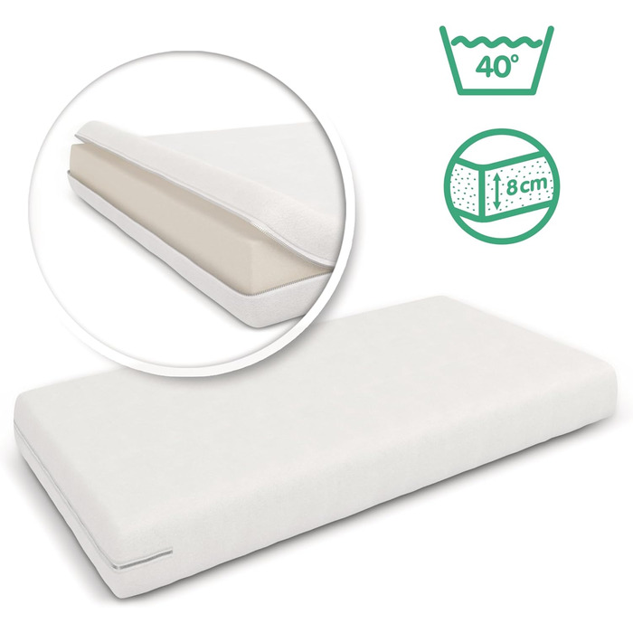 Дитяче ліжко LCP Kids 60x120 см біло-блакитне з матрацом, що регулюється по висоті в трьох напрямках, і 3 перекладинами 125L x 65W