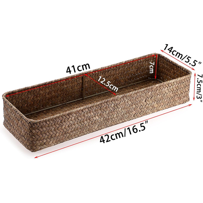 Плетений кошик для зберігання водяного гіацинта, кошик для зберігання з натуральної морської трави, плетений кошик для ванної кімнати, бачок для туалетної води 42 * 14 * 7 см, кавово-коричневий 42*14*7 см