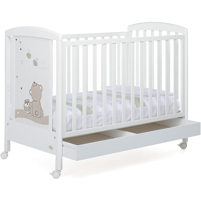 Дитяче ліжечко з регульованою бічною панеллю, 131 x 71 x 103 см, 24 кг, біле. Регульоване
