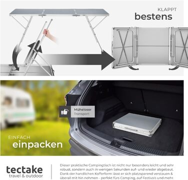 Стіл для кемпінгу tectake, розкладний стіл, великий розкладний садовий стіл, стійкий до атмосферних впливів, 180 x 70 x 70,5 см, як стіл для патіо, для балкону, кемпінгу, фестивалю, стіл для обклеювання шпалерами