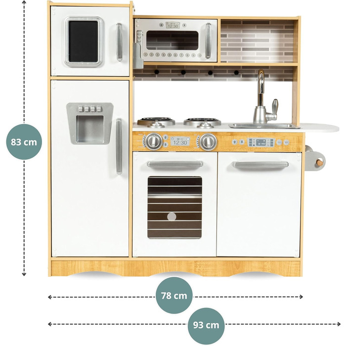 Дитяча іграшкова кухня зі світлодіодним спалахом, дерев'яна дитяча іграшка, рольові кухонні аксесуари, включаючи рольову кухню для дітей, маленький набір для гри в кухню, натуральне дерево/сірий