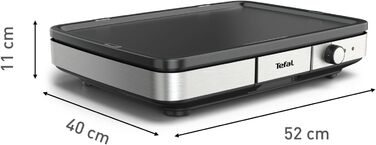 Електричний гриль-планча Tefal Maxi Plancha CB690D, велика антипригарна поверхня Теппаньякі, легке очищення, для використання в приміщенні та на вулиці, з вітрозахистом та лопаткою, 2300 Вт, чорний/сріблястий