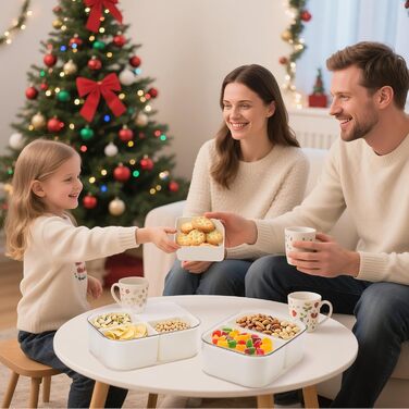 Розкішна коробка для снеків із 6 відділеннями, набір із 2 мисок для снеків для дітей, тарілки для снеків з кришками, багаторазова портативна коробка для снеків, горіхів, фруктів, спецій, подорожей, вечірок, пікніків, можна мити в посудомийній машині, біли