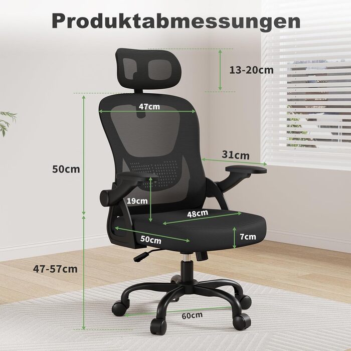 Ергономічне офісне крісло rattantree, стілець для роботи з відкидними підлокітниками, підголівником та спинкою