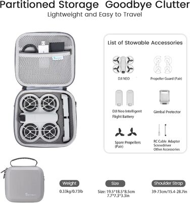 Чохол для DJI Neo, портативна сумка для подорожей, компактна сумка для зберігання з ремінцем для DJI Neo та аксесуари для інтелектуальних польотних акумуляторів